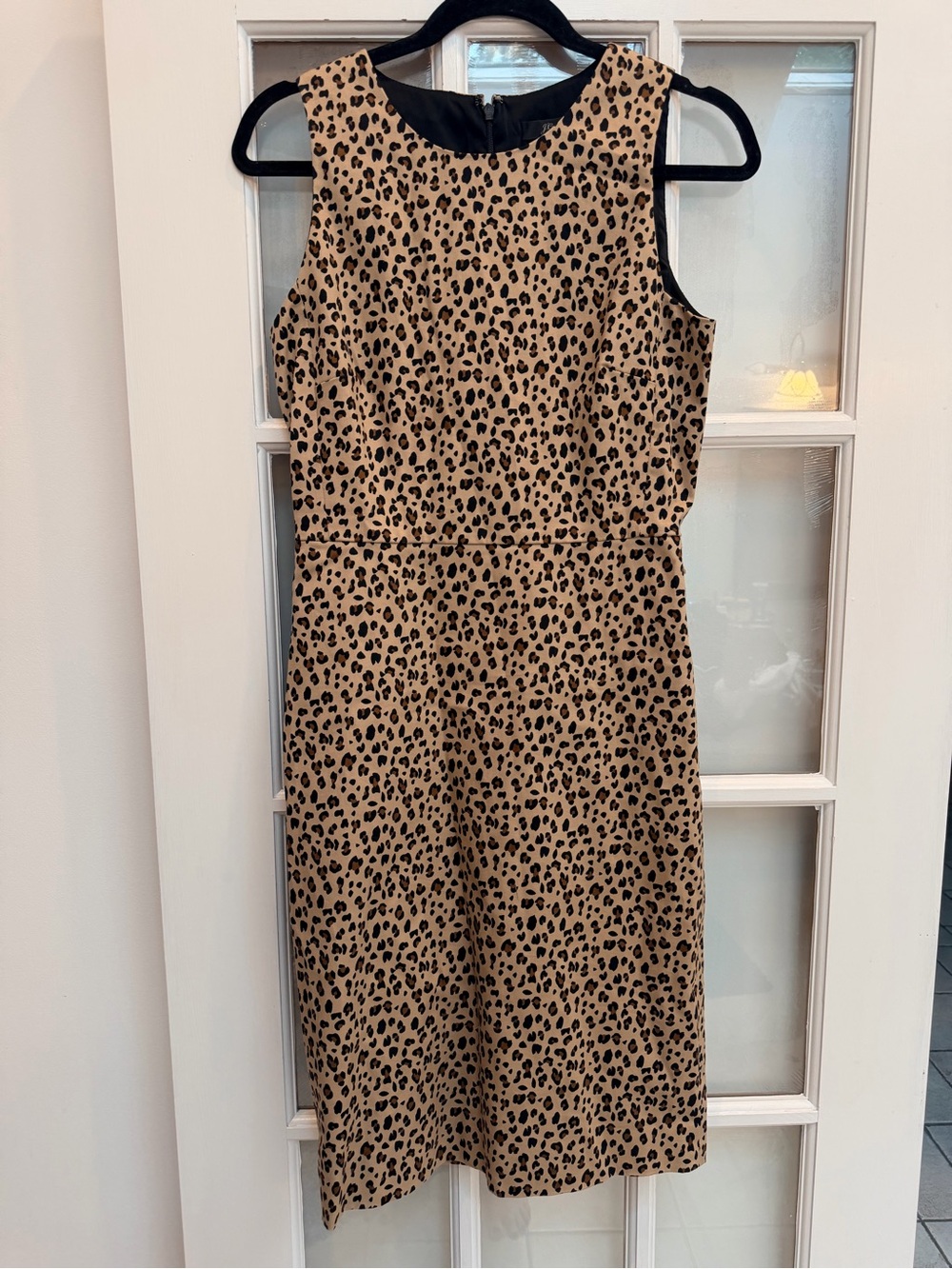 J. Crew Chic Preppy Classic Leopard Print Sheath Midi Dress Tan & Black Size 2